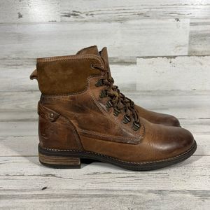 Taos Shoes Womens Boots Combat Lace Up Ringer Leather Fashion Biker Zip Brown 39